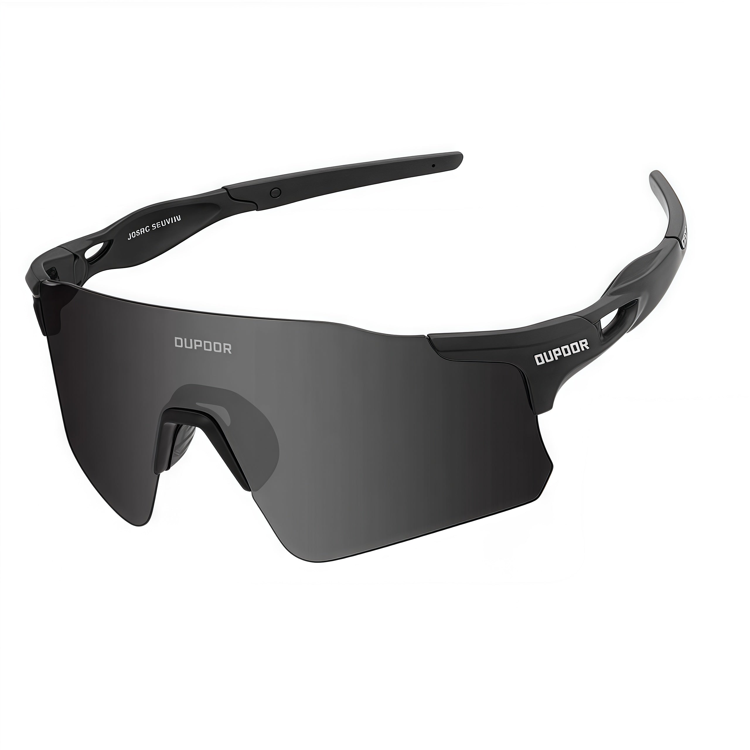 Matte Black Frame/Polarized Grey Lens unisex polycarbonate shield sunglasses, 45-degree view