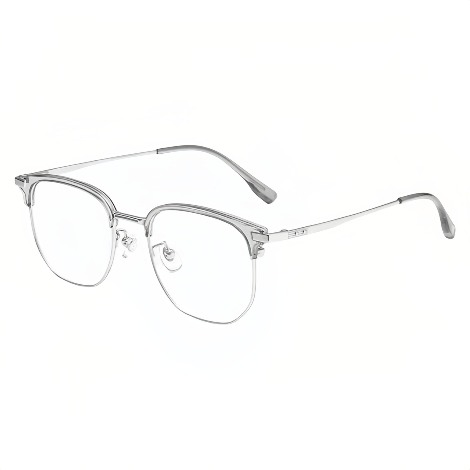 Crystal Grey/Silver round semi-rimless eyeglass frame, product view