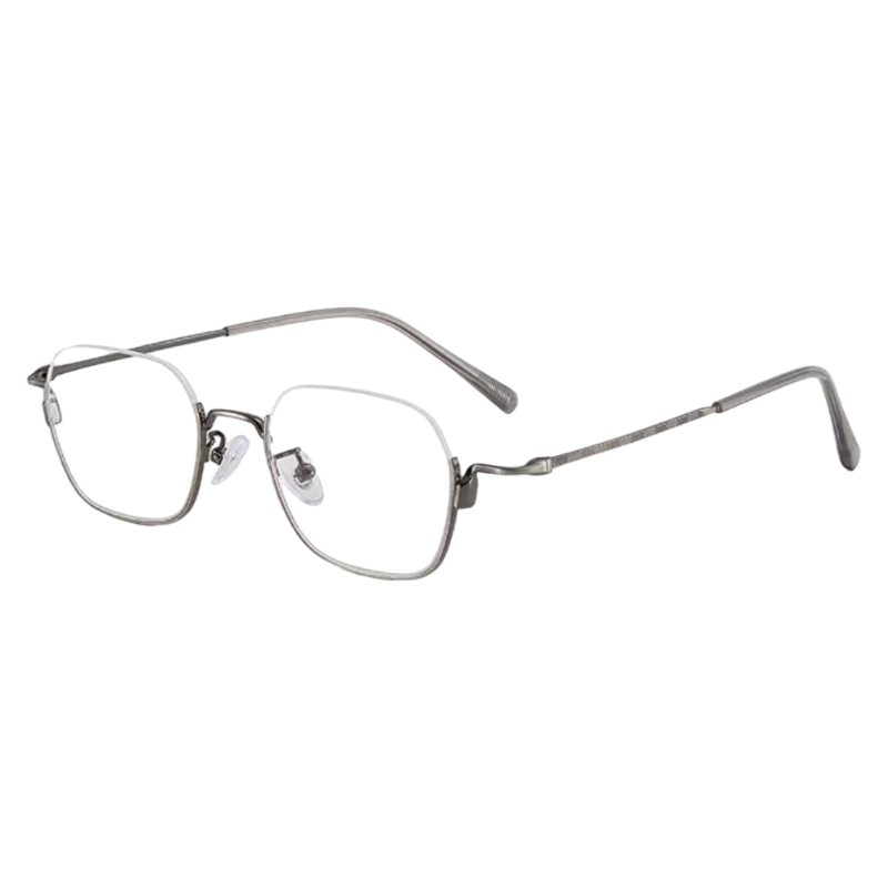 Gunmetal round semi-rimless eyeglass frame, product view