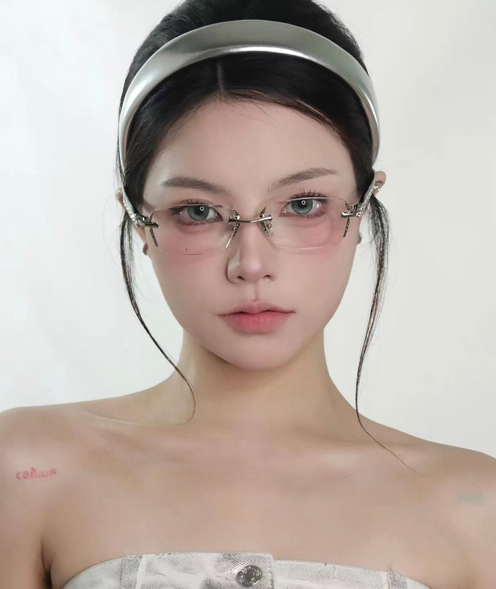 Y2K Women’s Rimless Metal Clear Prescription Glasses Frame