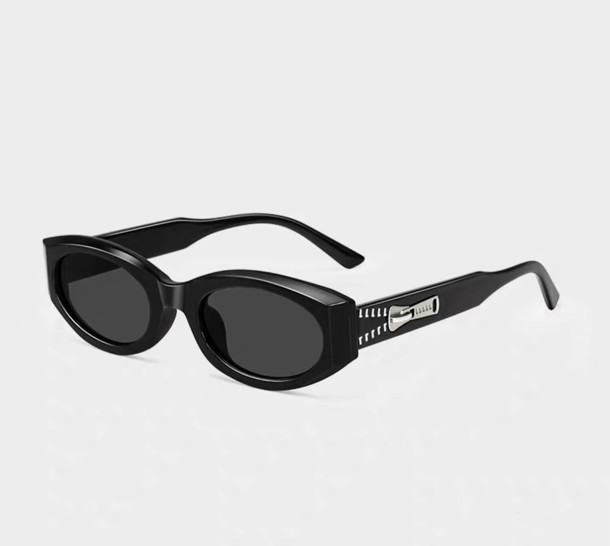 Women’s Black full-rim narrow rectangle sunglasses, three-quarter product view
