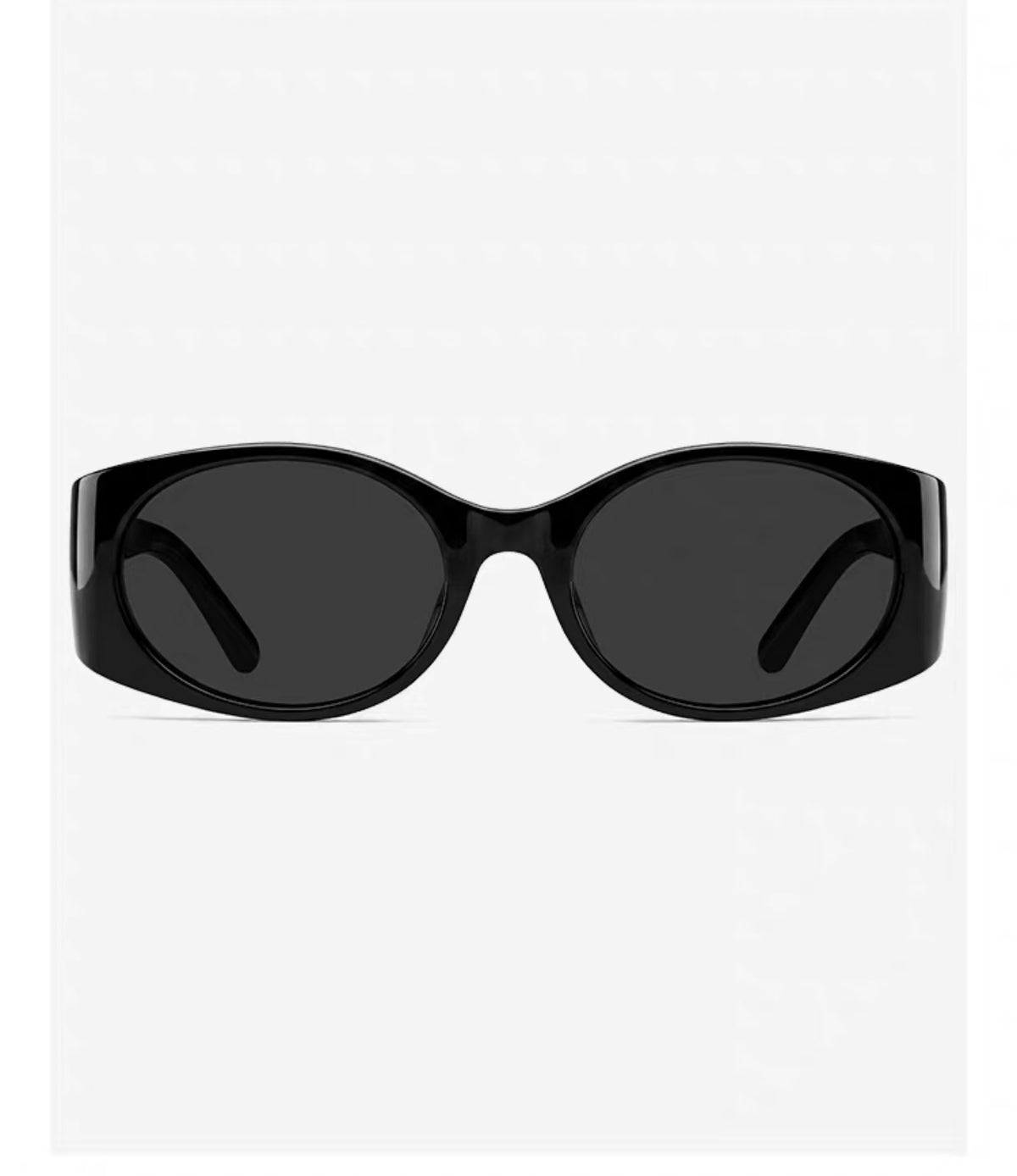 Black full-rim narrow rectangular polycarbonate sunglasses, front view