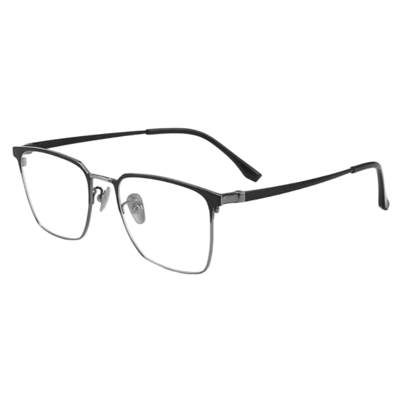 Black/Gunmetal round semi-rimless eyeglass frame, product view