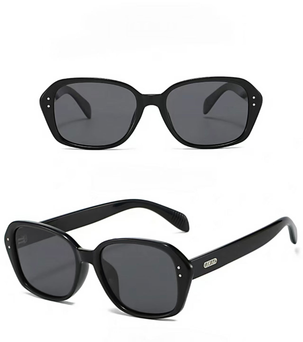 Women’s Black full-rim square sunglasses, front and three-quarter views