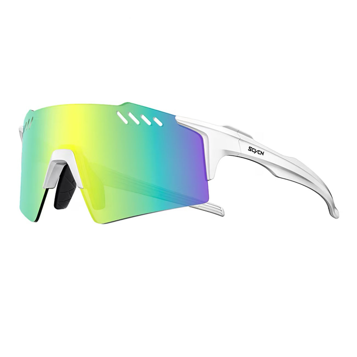 White Frame/Gold Mirror Lens 45-degree product view of Protective Windproof Sports Sunglasses