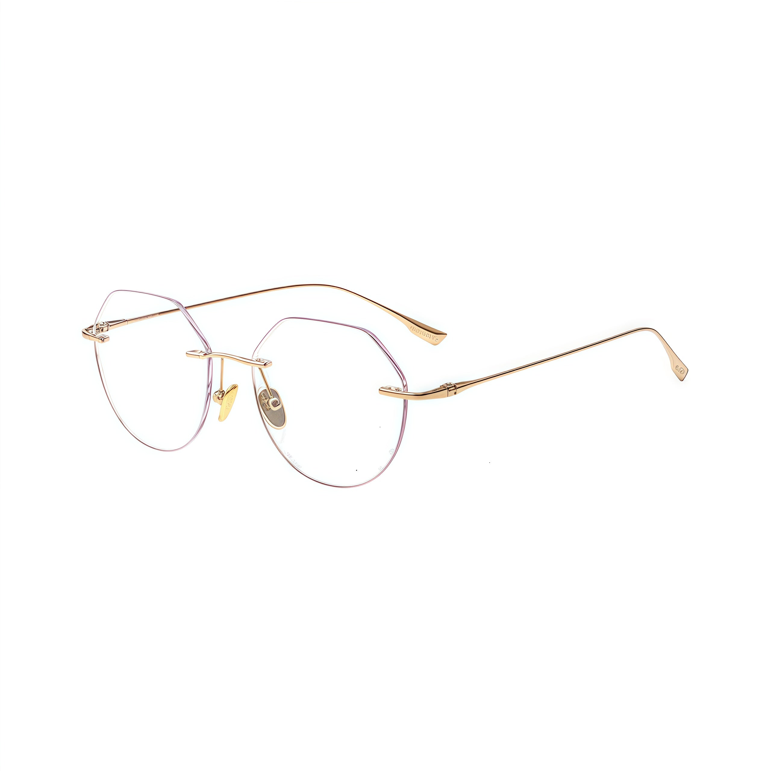 Rose Gold women's round pure titanium rimless glasses, product view
