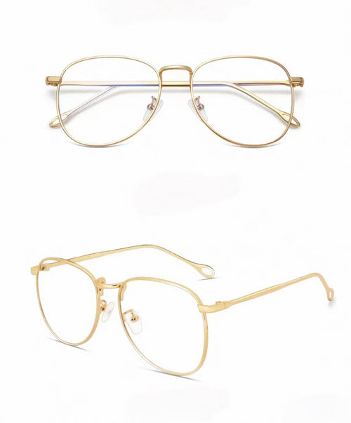 Gold men's retro oversized alloy full-rim glasses, original front and 45-degree composite detail