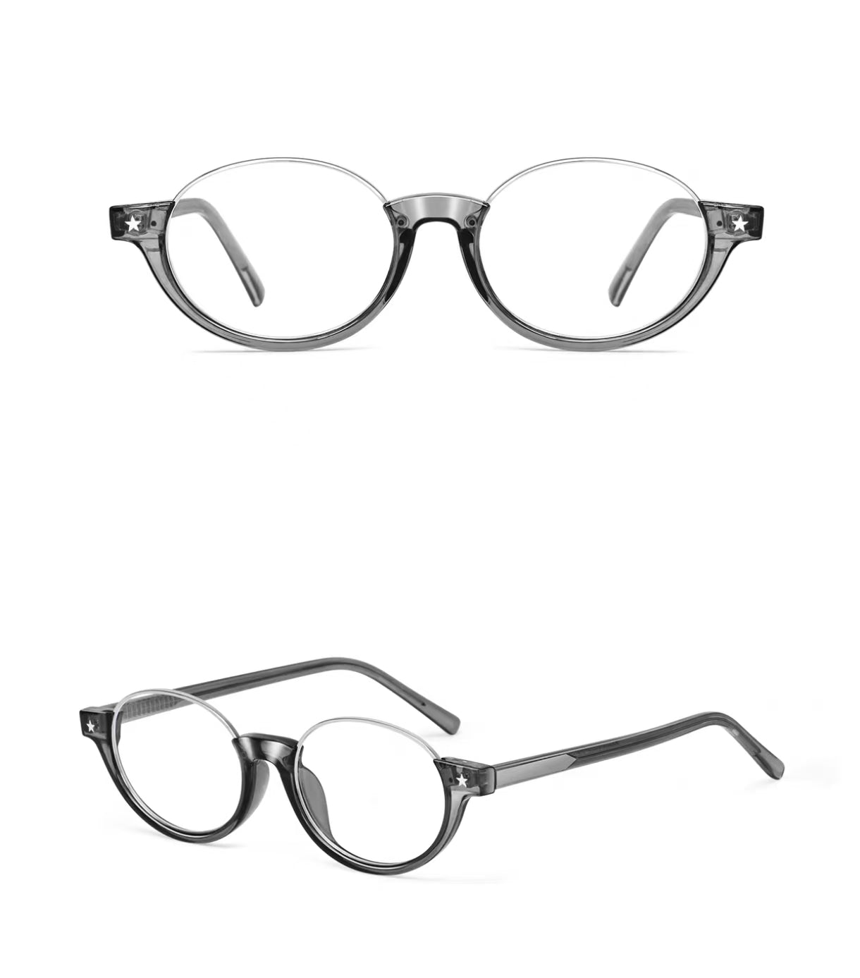 Crystal Gray rectangular semi-rimless eyeglass frame, product view