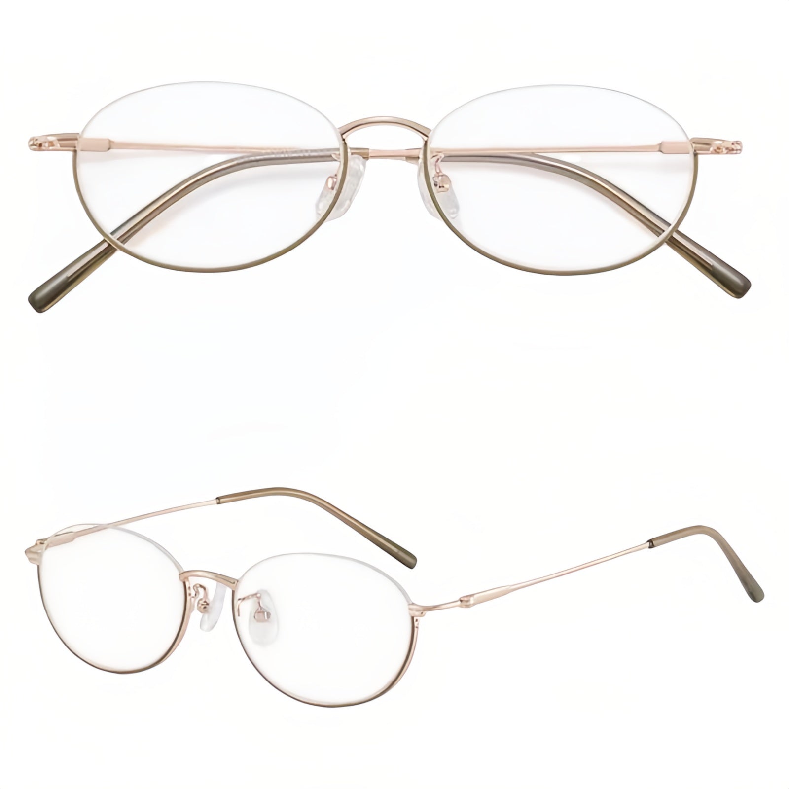 Avocado Green/Rose Gold front and 45-degree product views of Stylish Refined Vintage Semi-Rimmed Eyeglasses