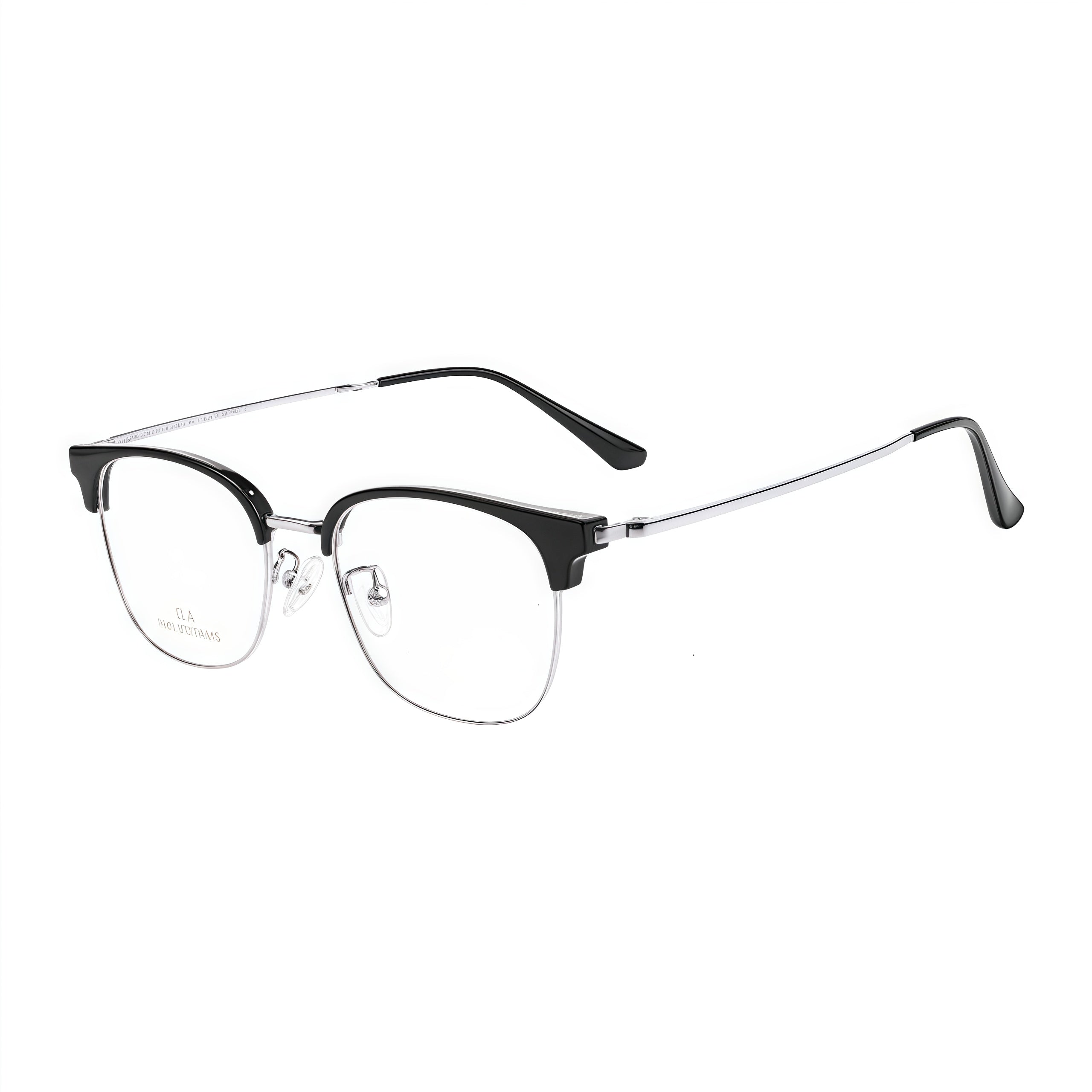 Black/Silver men's TR-and-titanium semi-rimless glasses, original 45-degree product view