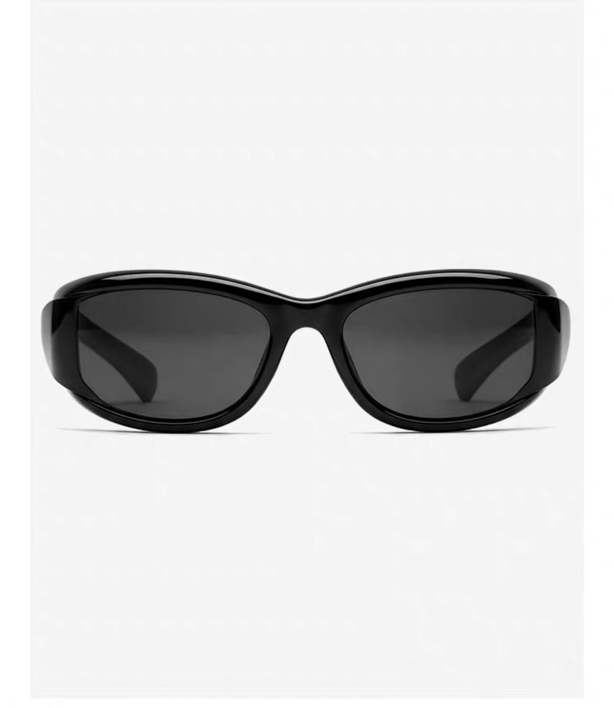 Black full-rim wraparound cat-eye tr90 sunglasses, front view