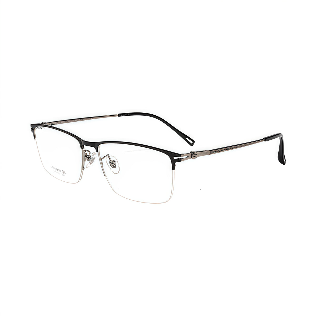 Black/Gunmetal unisex titanium rectangular semi-rimless glasses, 45-degree product view