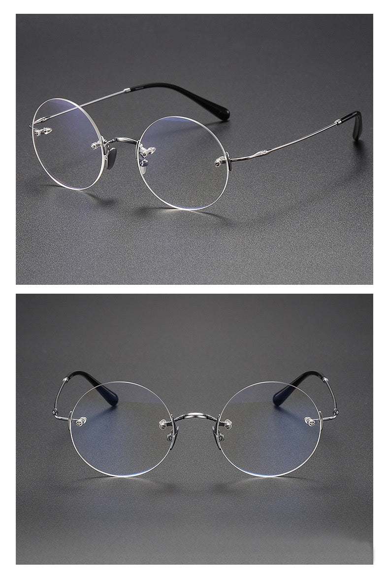 Antique Bronze unisex round pure titanium rimless glasses, product view