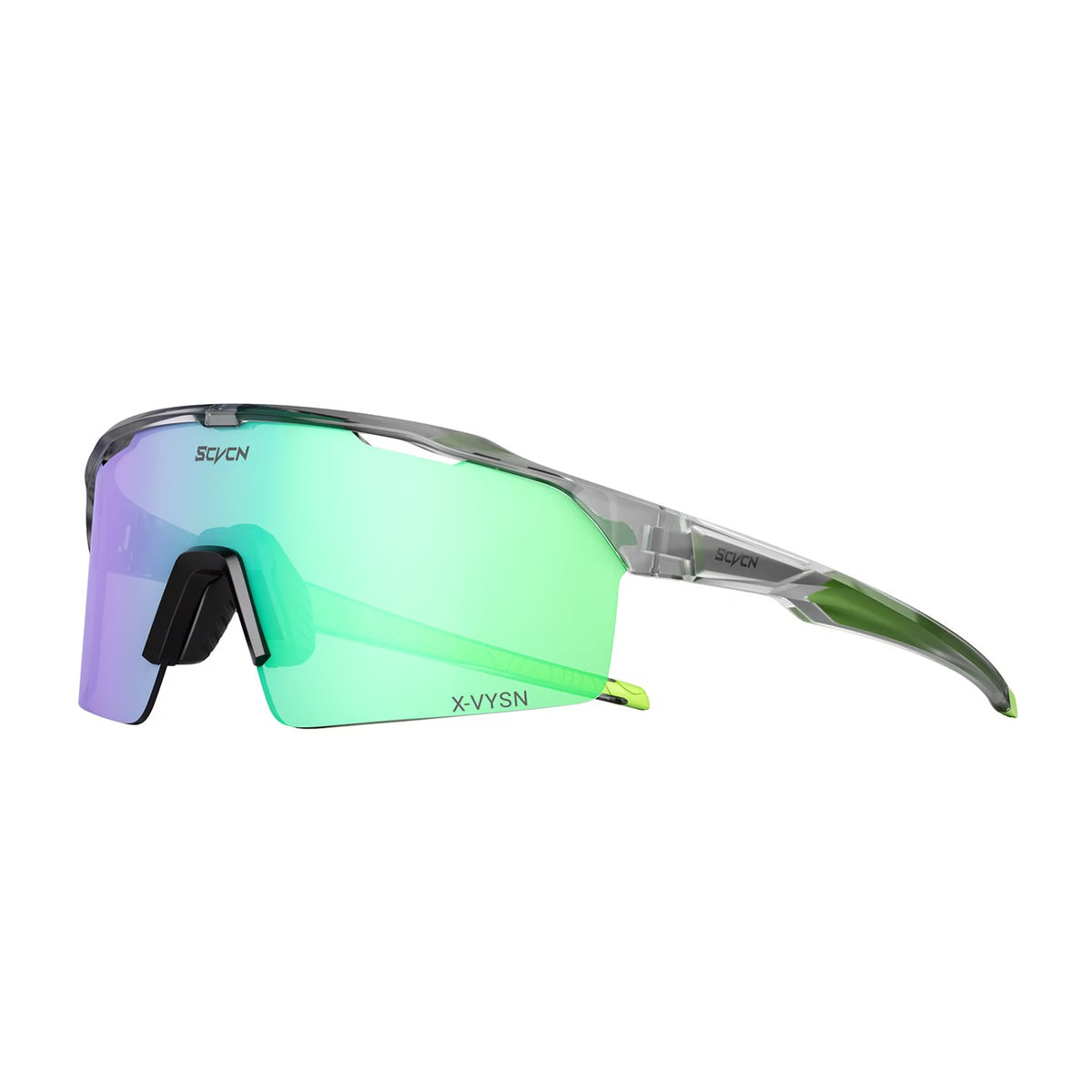 Crystal Grey Frame/Green Mirror Lens 45-degree product view of Outdoor Performance Windproof Eyewear
