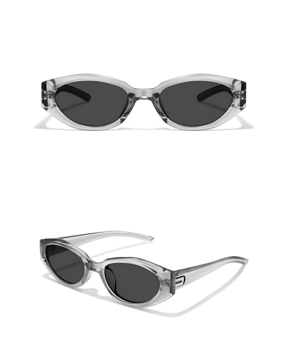 Gray men's polycarbonate narrow cat-eye sunglasses, product views