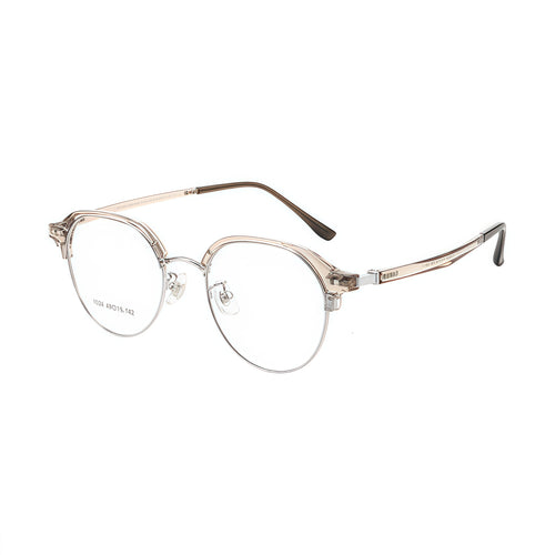 Crystal Brown/Silver 45-degree product view of Intellectual Vintage Semi-Rimmed Eyeglasses