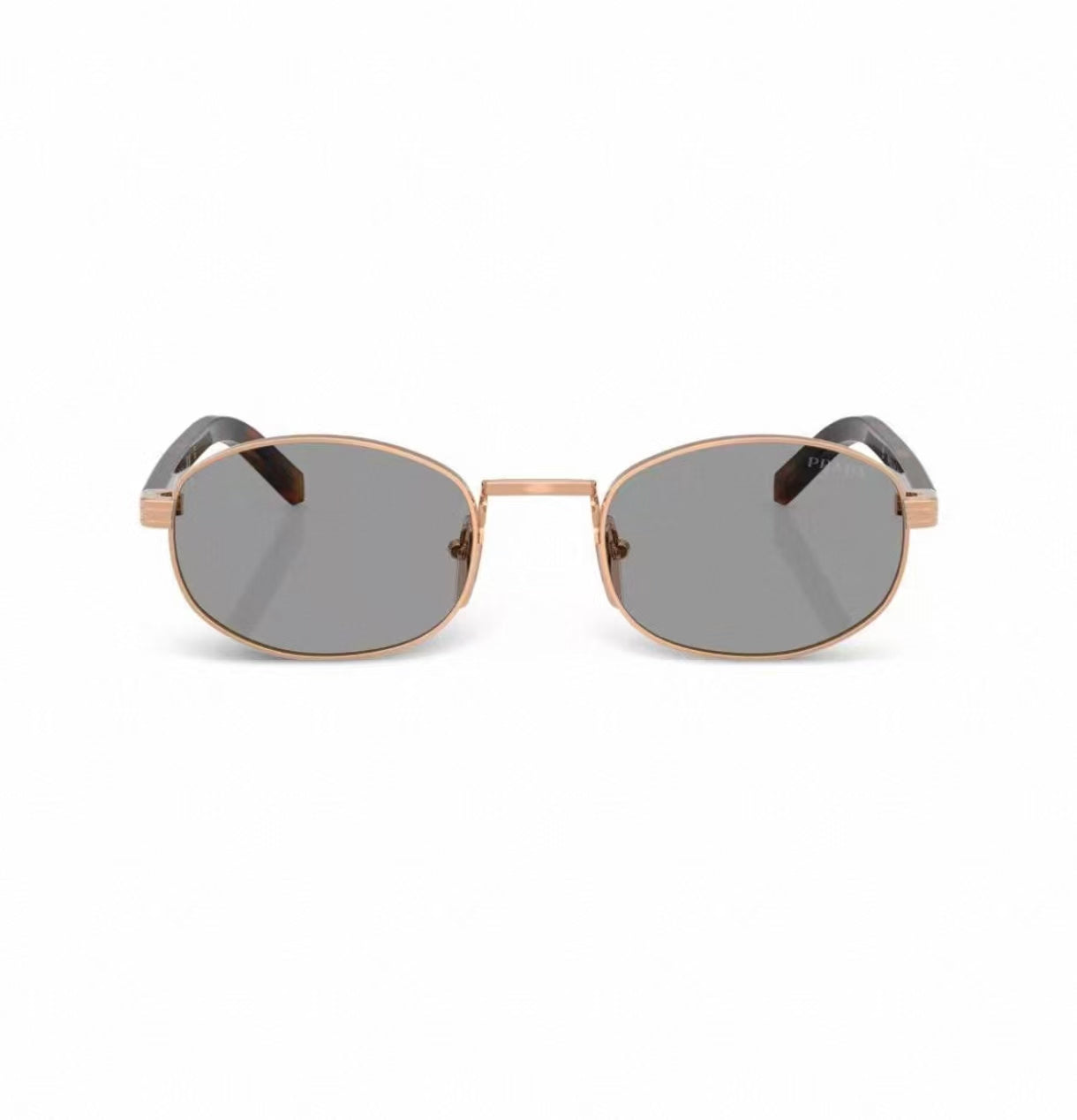 Gold&Gray unisex acetate and metal oval sunglasses, 45-degree view