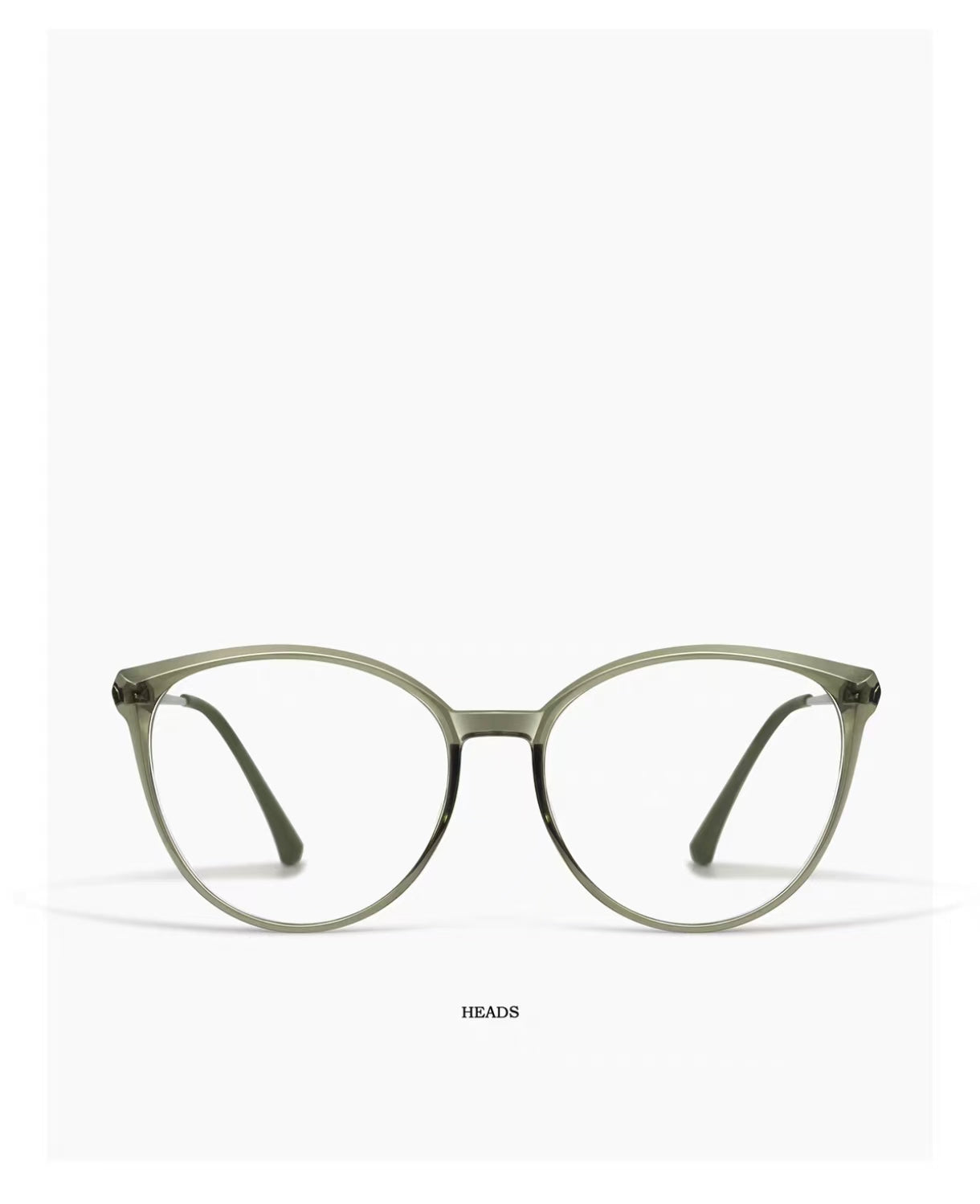 Olive Green oversized cat-eye full-rim eyeglass frame, front and three-quarter product views