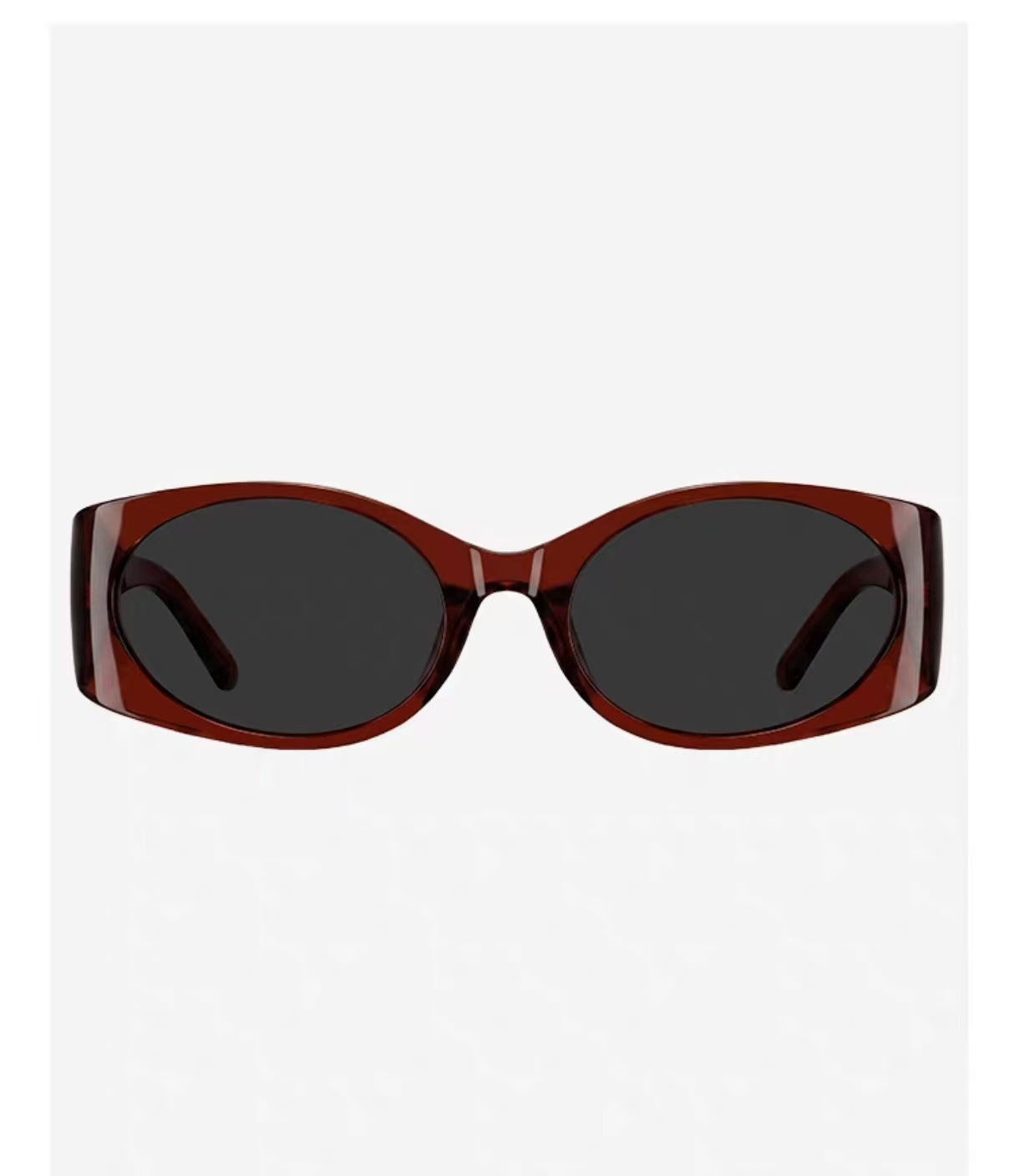 Amber Brown full-rim narrow rectangular polycarbonate sunglasses, front view