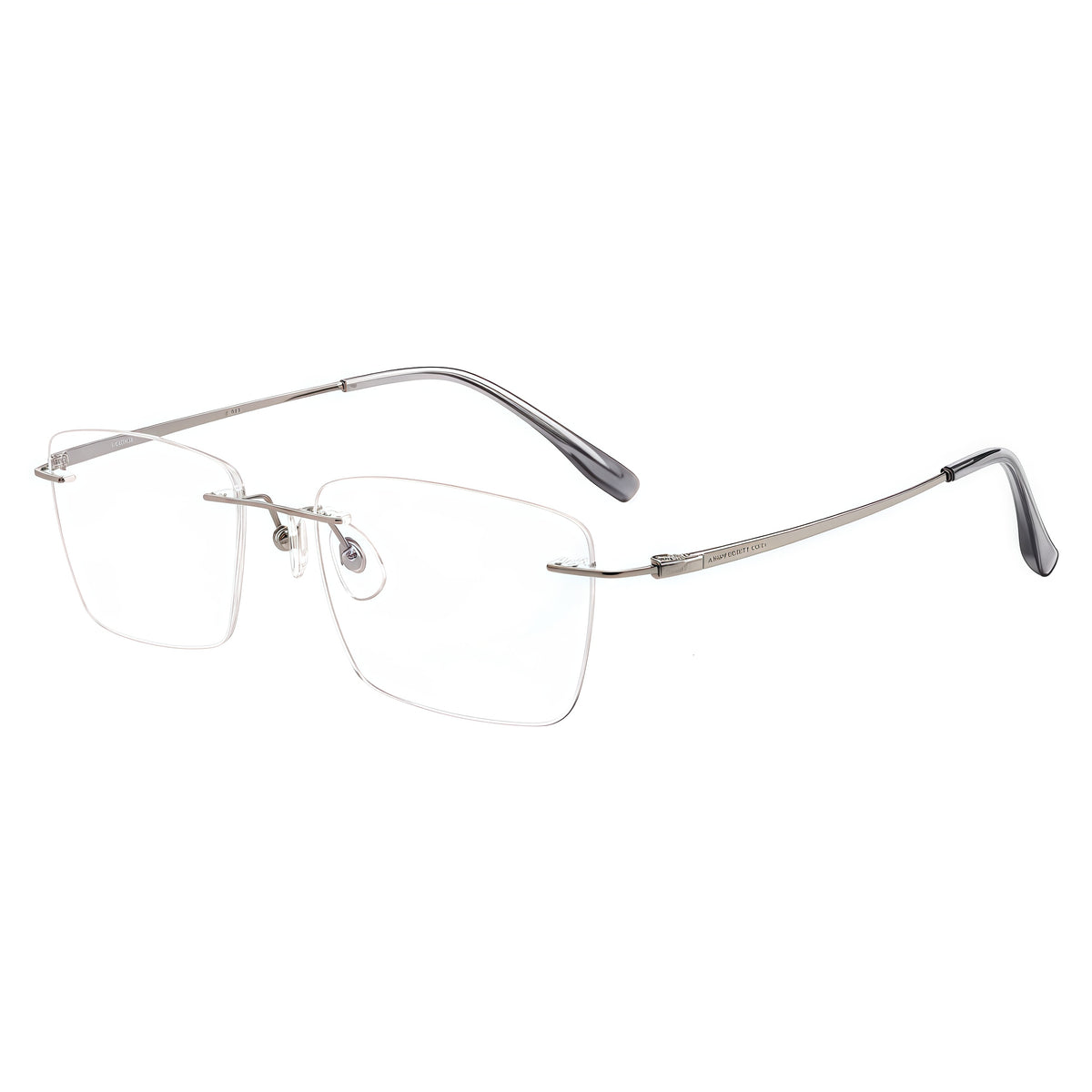 Silver unisex square titanium rimless glasses, product view