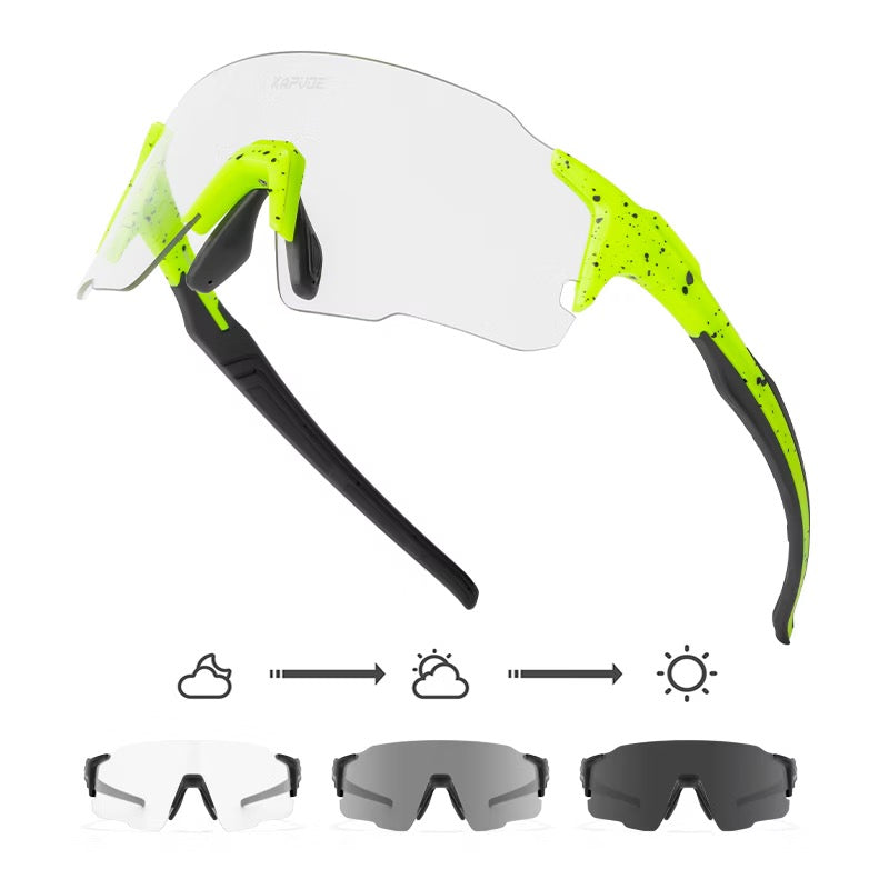 Green/Black Frame/Photochromic Grey Lens unisex tr90 wraparound shield sunglasses, detail-01 view