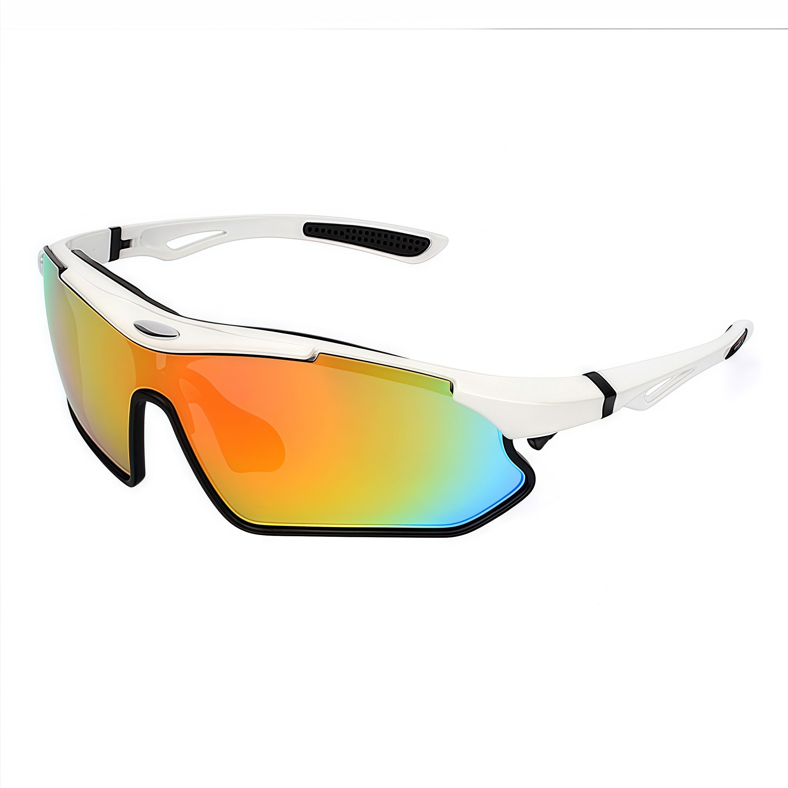 White Frame/Multicolor Lens unisex tr wraparound shield sunglasses, 45-degree view