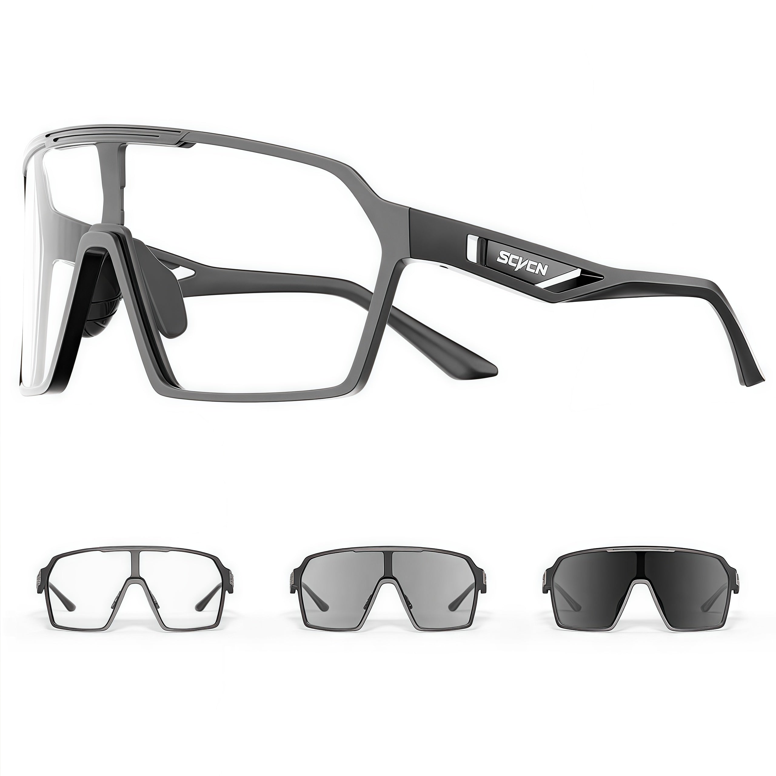 Matte Black Frame/Photochromic Grey Lens unisex tr90 rectangle sunglasses, detail-01 view