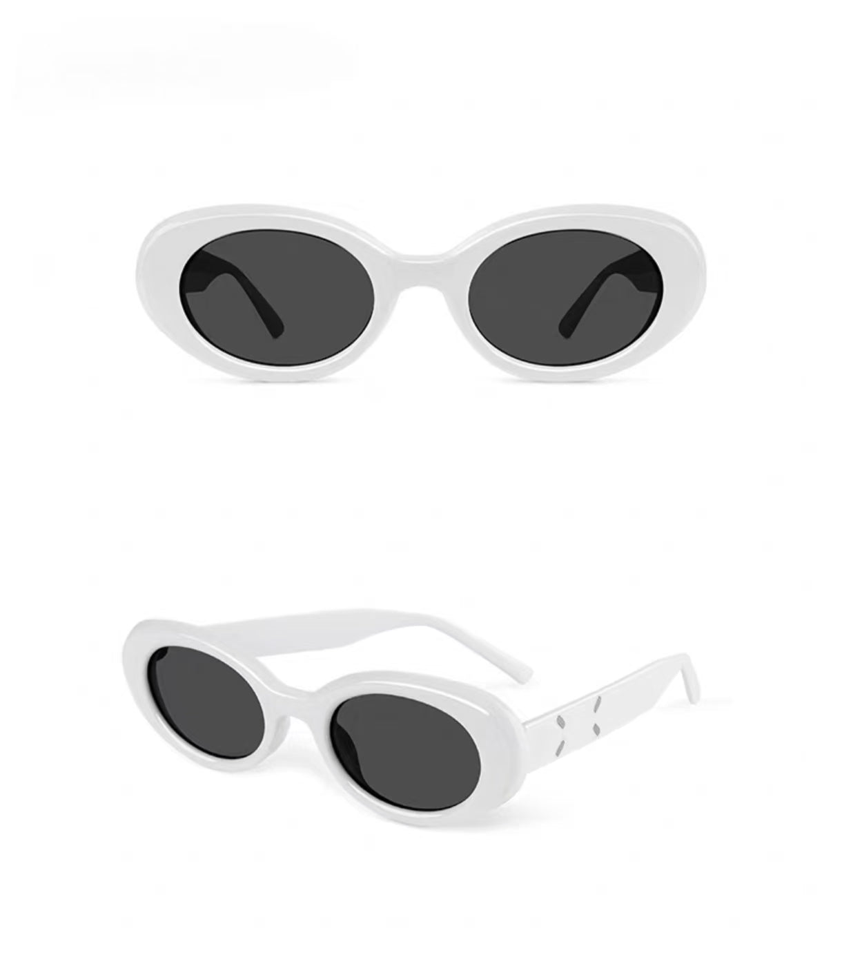 Ivory full-rim oval polycarbonate sunglasses, front and three-quarter views