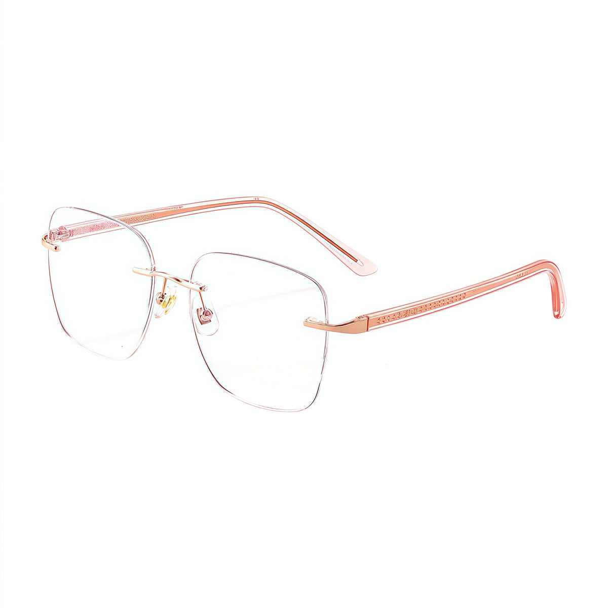 Rose Gold women's alloy geometric cat-eye rimless eyeglass frames, product views
