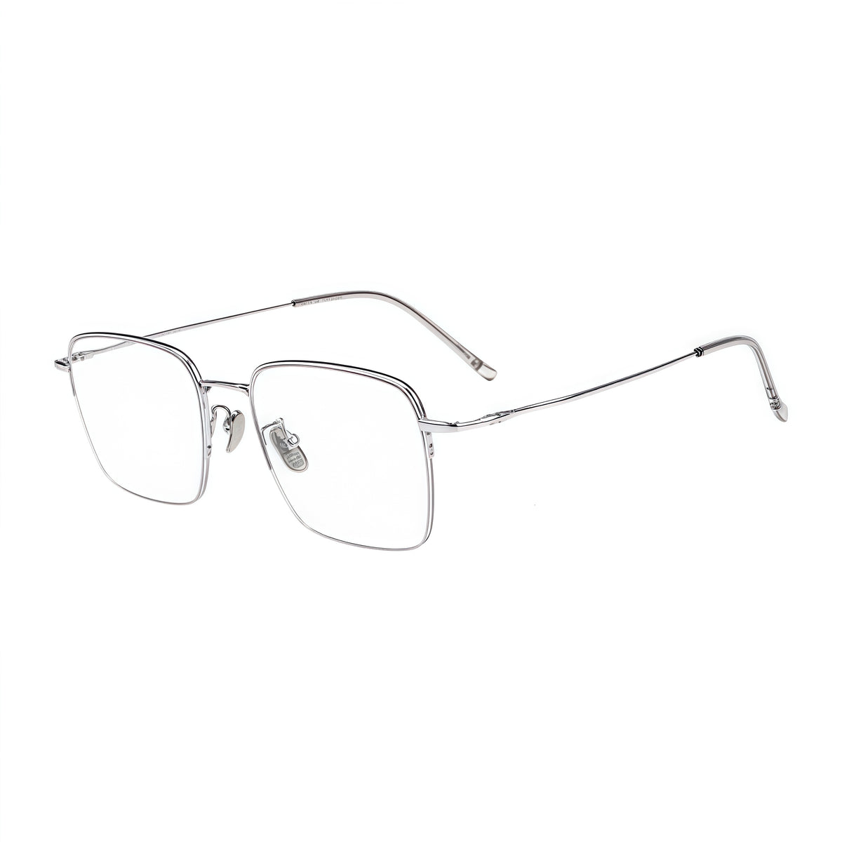 Silver unisex business titanium semi-rimless glasses, 45-degree product view
