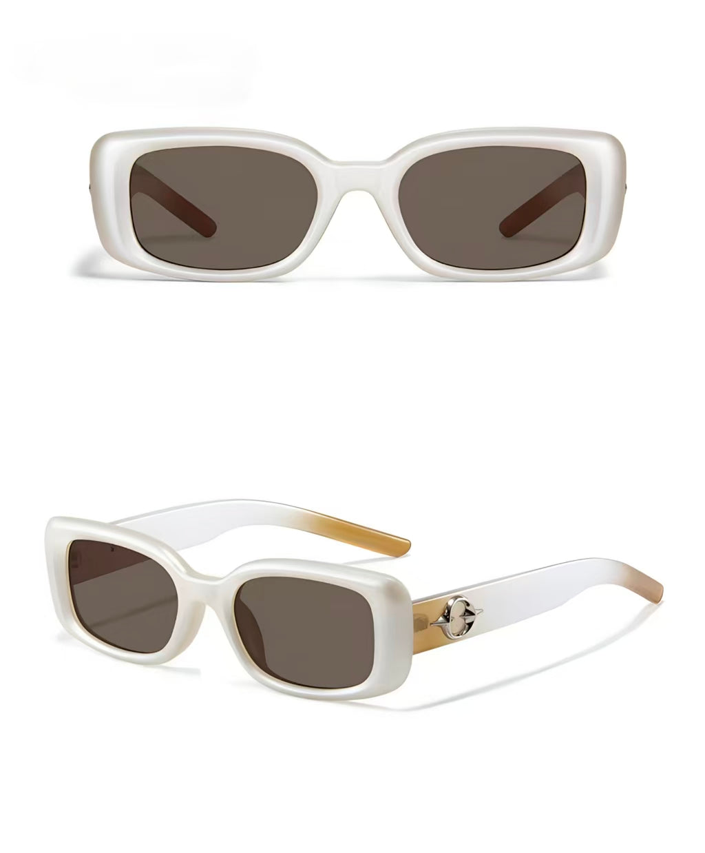 White women's polycarbonate narrow rectangle sunglasses, product views