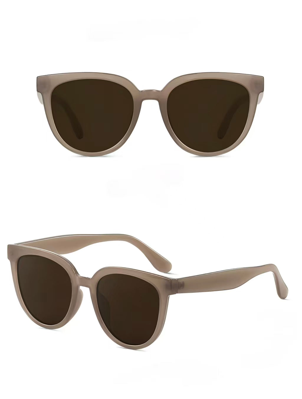 Women’s Light Amber full-rim oversized cat-eye sunglasses, front and three-quarter views