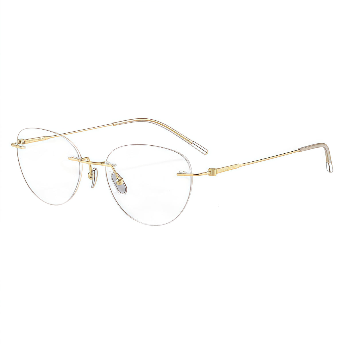 Gold unisex pure titanium rimless oval eyeglass frames, product view