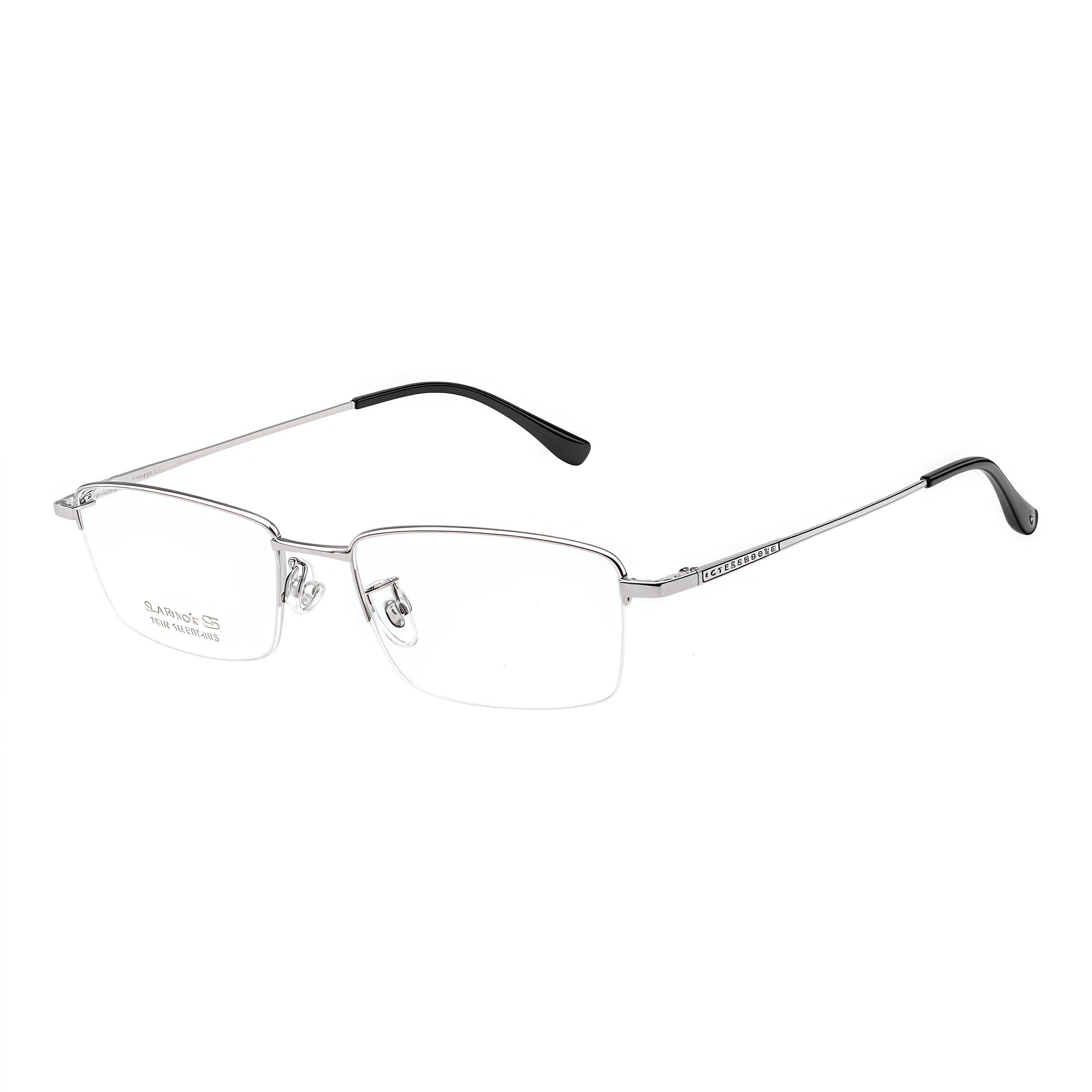 Silver men's pure titanium semi-rimless glasses, 45-degree product view