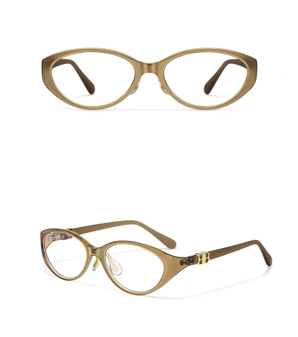 Crystal Brown women's TR90 oval cat-eye glasses, original front-and-45-degree composite detail