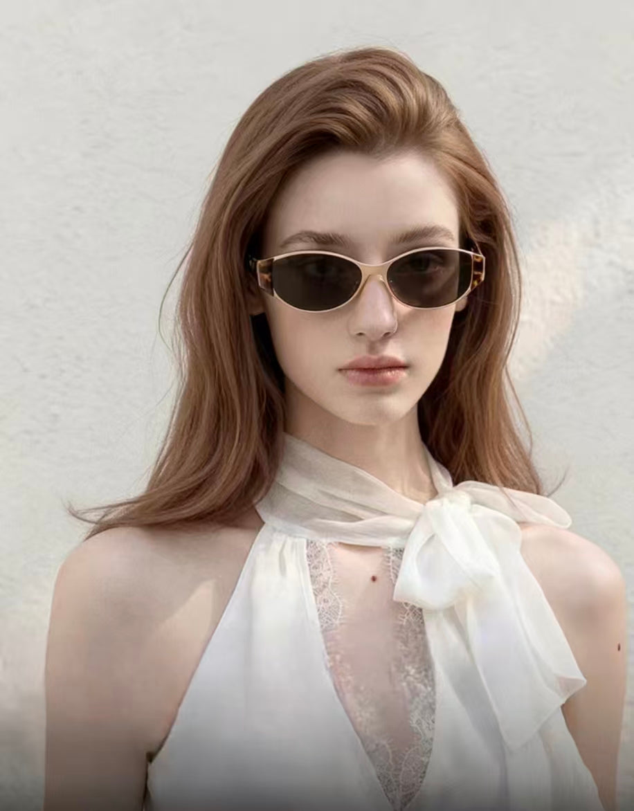 Tortoise Shell Narrow Oval Cat Eye UV400 Polarized Sunglasses