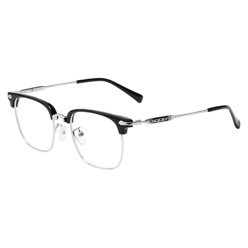 Black/Silver round semi-rimless eyeglass frame, product view
