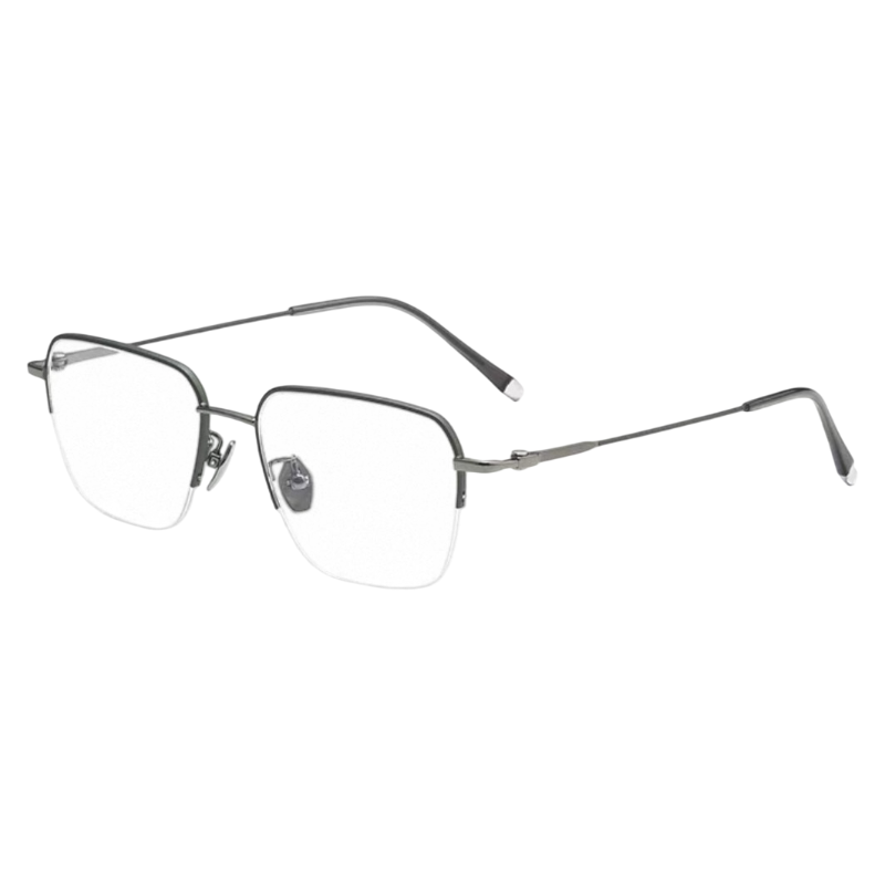 Gunmetal Green minimalist rounded browline profile semi-rimless eyeglass frame, three-quarter product view