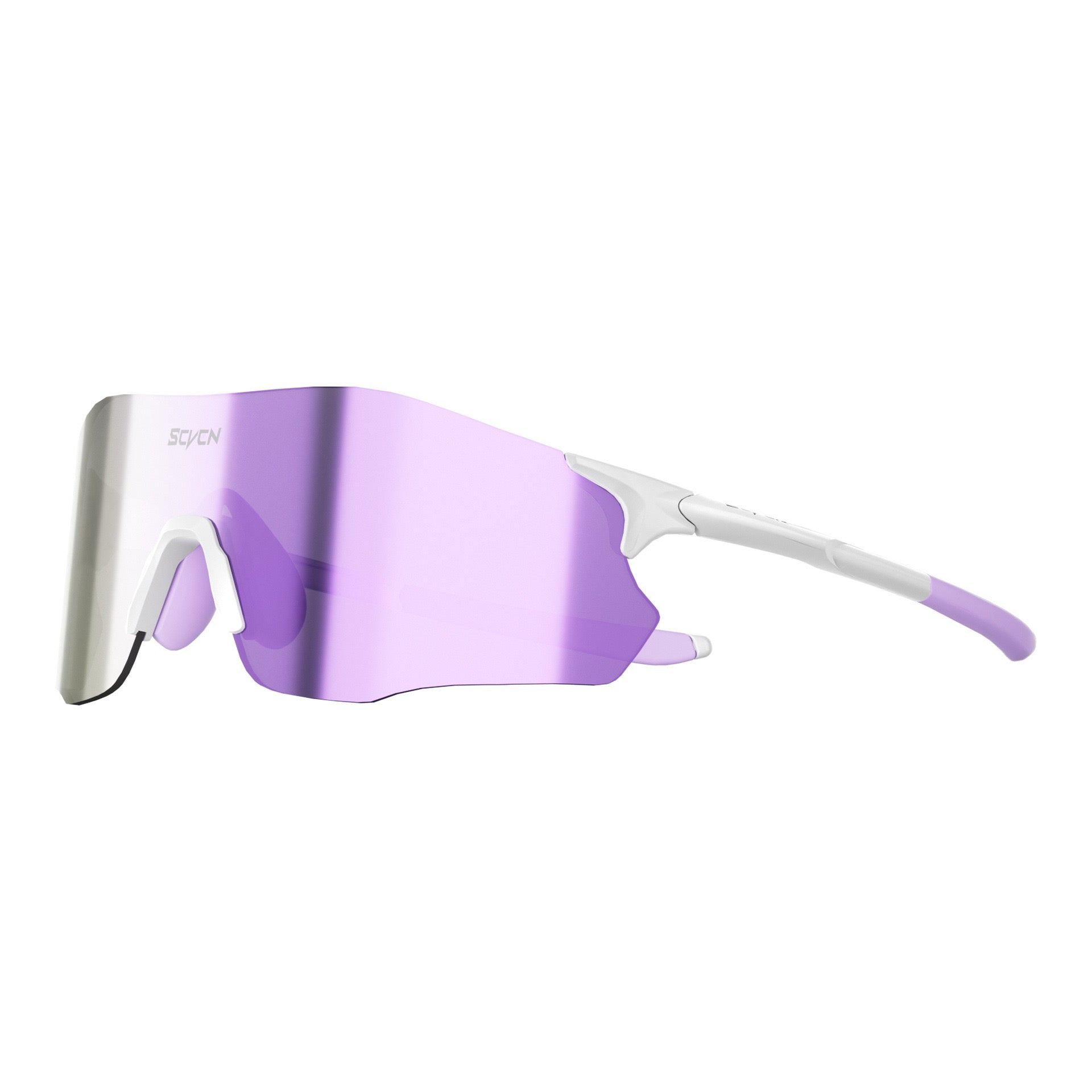 White Frame/Purple Lens unisex tr90 shield sunglasses, 45-degree view