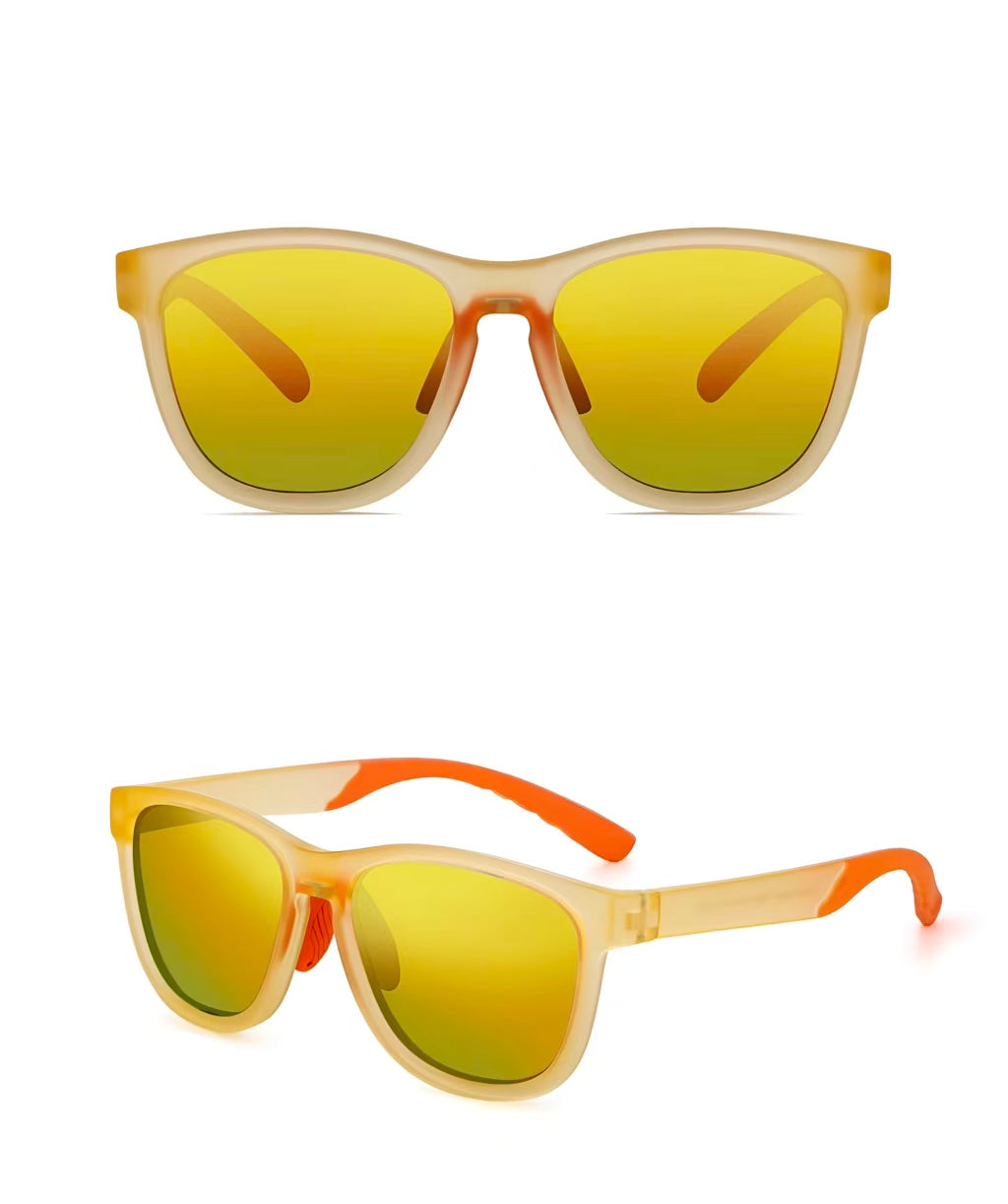 Yellow front and 45-degree product views of Pro Men’s Square Polarized UV400 Running Cycling Sports Sunglasses