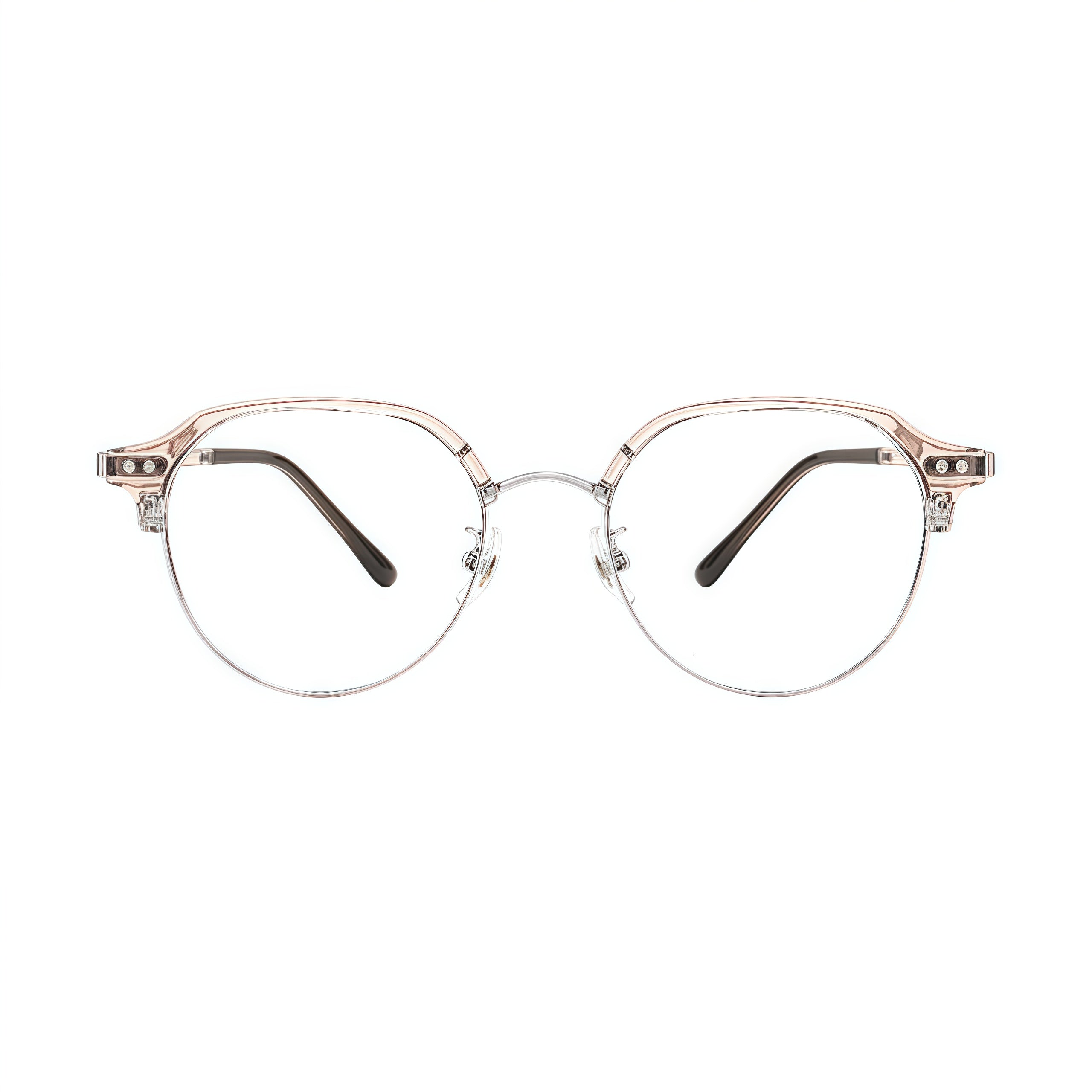 Crystal Brown/Silver front product view of Intellectual Vintage Semi-Rimmed Eyeglasses