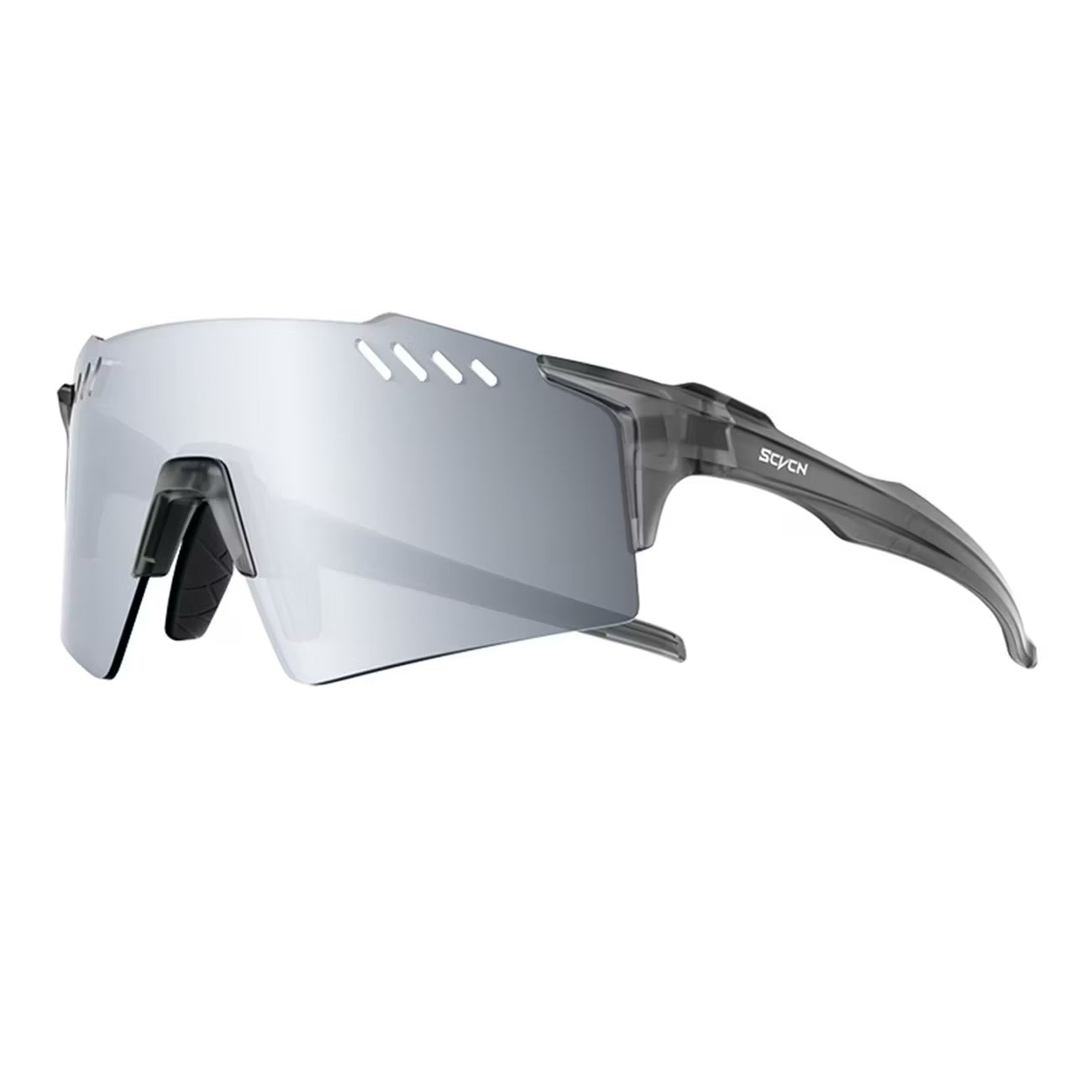 Grey Frame/Silver Mirror Lens 45-degree product view of Protective Windproof Sports Sunglasses