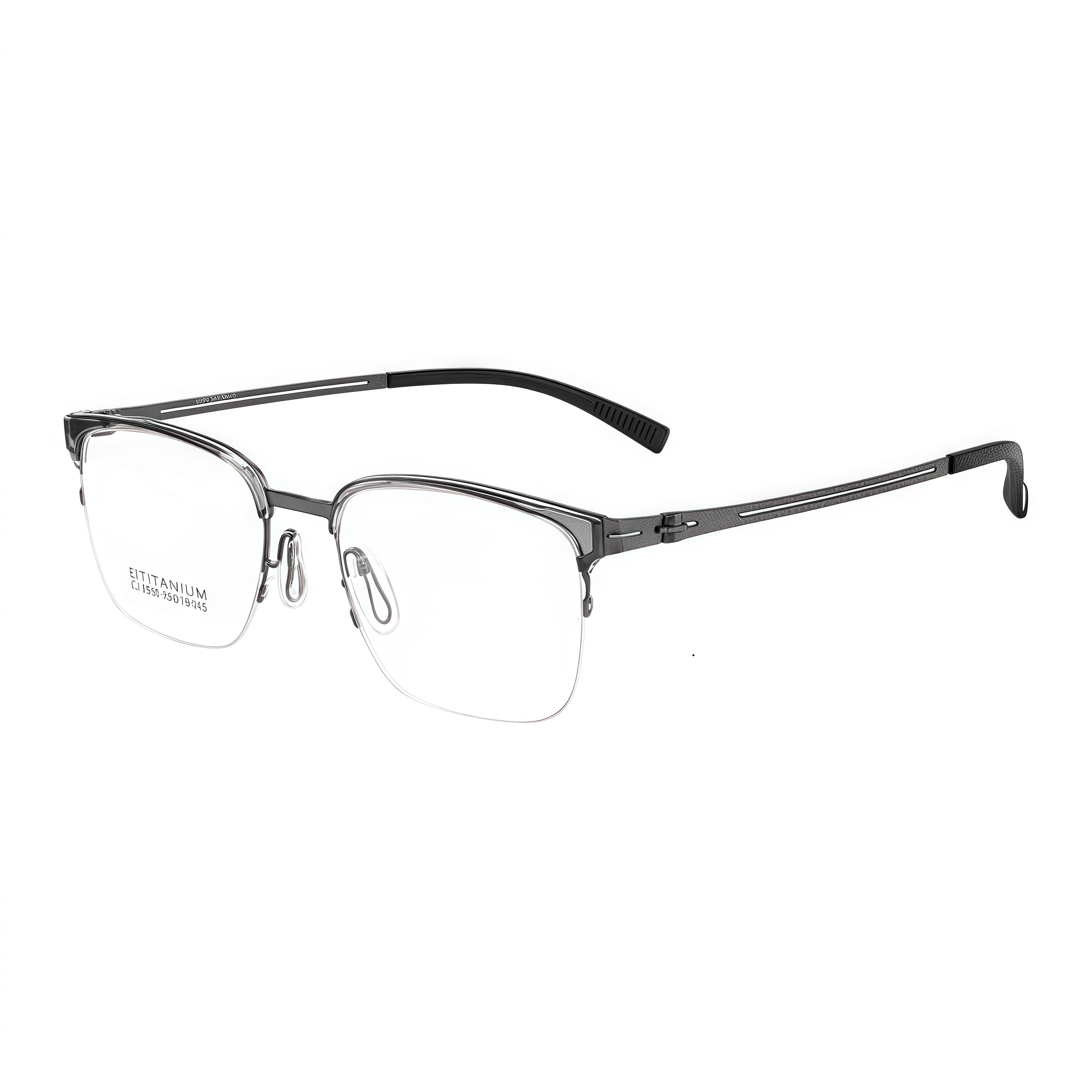 Crystal Grey/Gunmetal men's TR-and-titanium semi-rimless glasses, original 45-degree product view