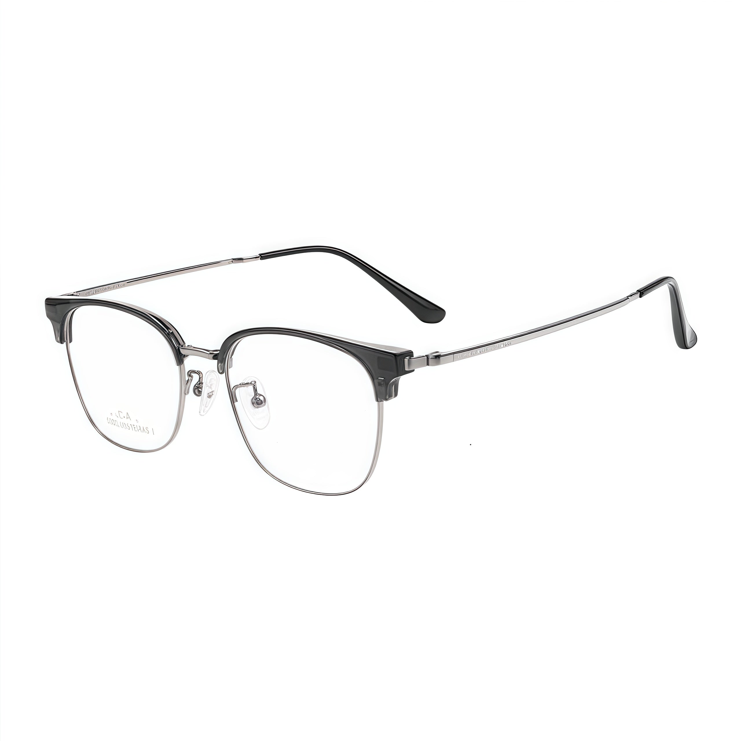 Dark Grey/Gunmetal men's TR-and-titanium semi-rimless glasses, original 45-degree product view