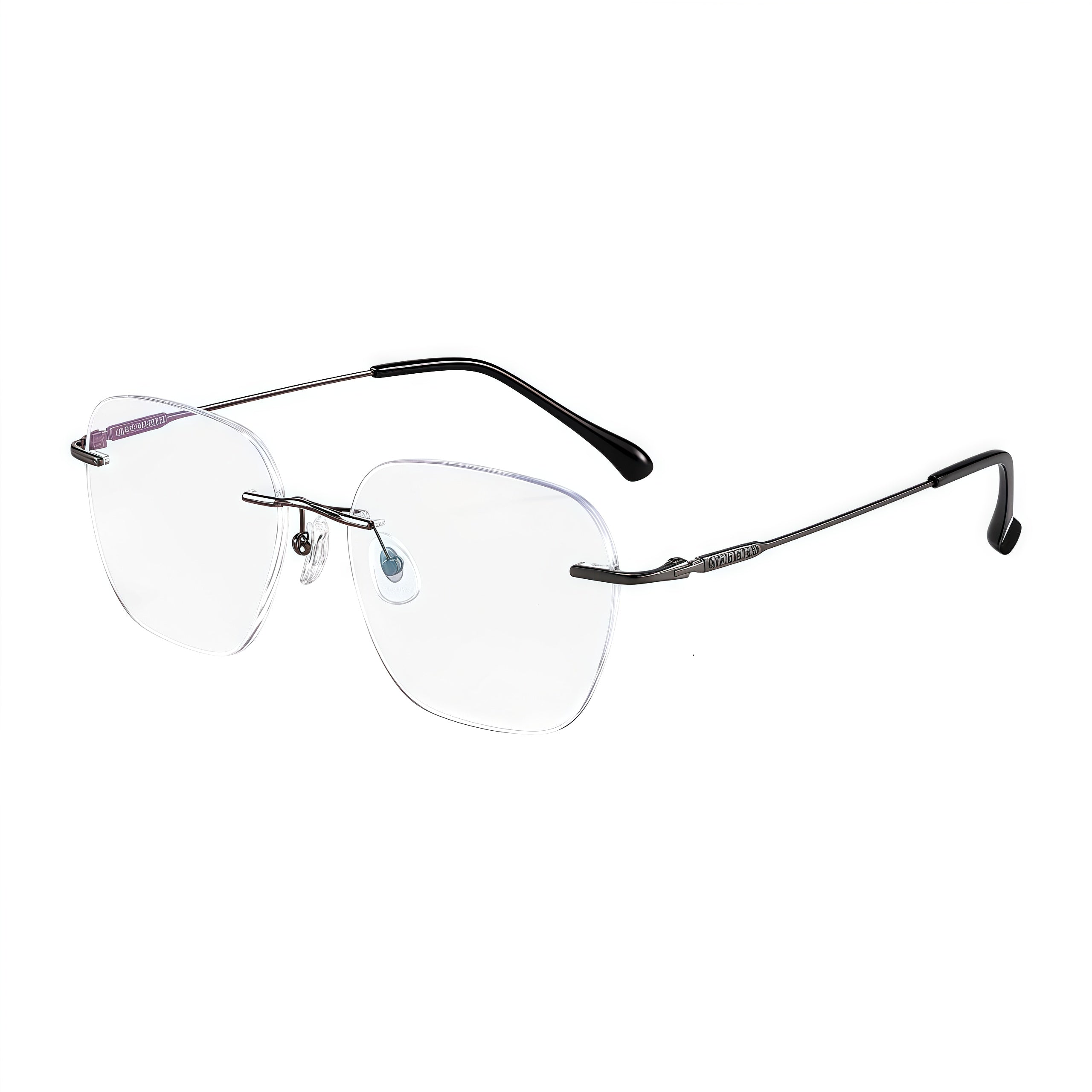 Gunmetal women's pure titanium rimless deep soft-square eyeglass frames, product view