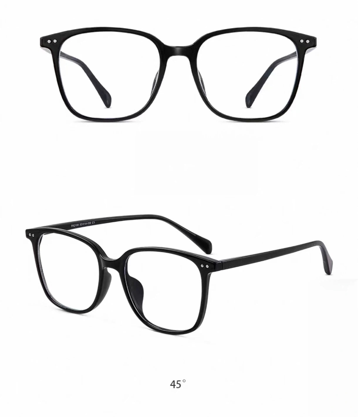 Black oversized square full-rim eyeglass frame, product view
