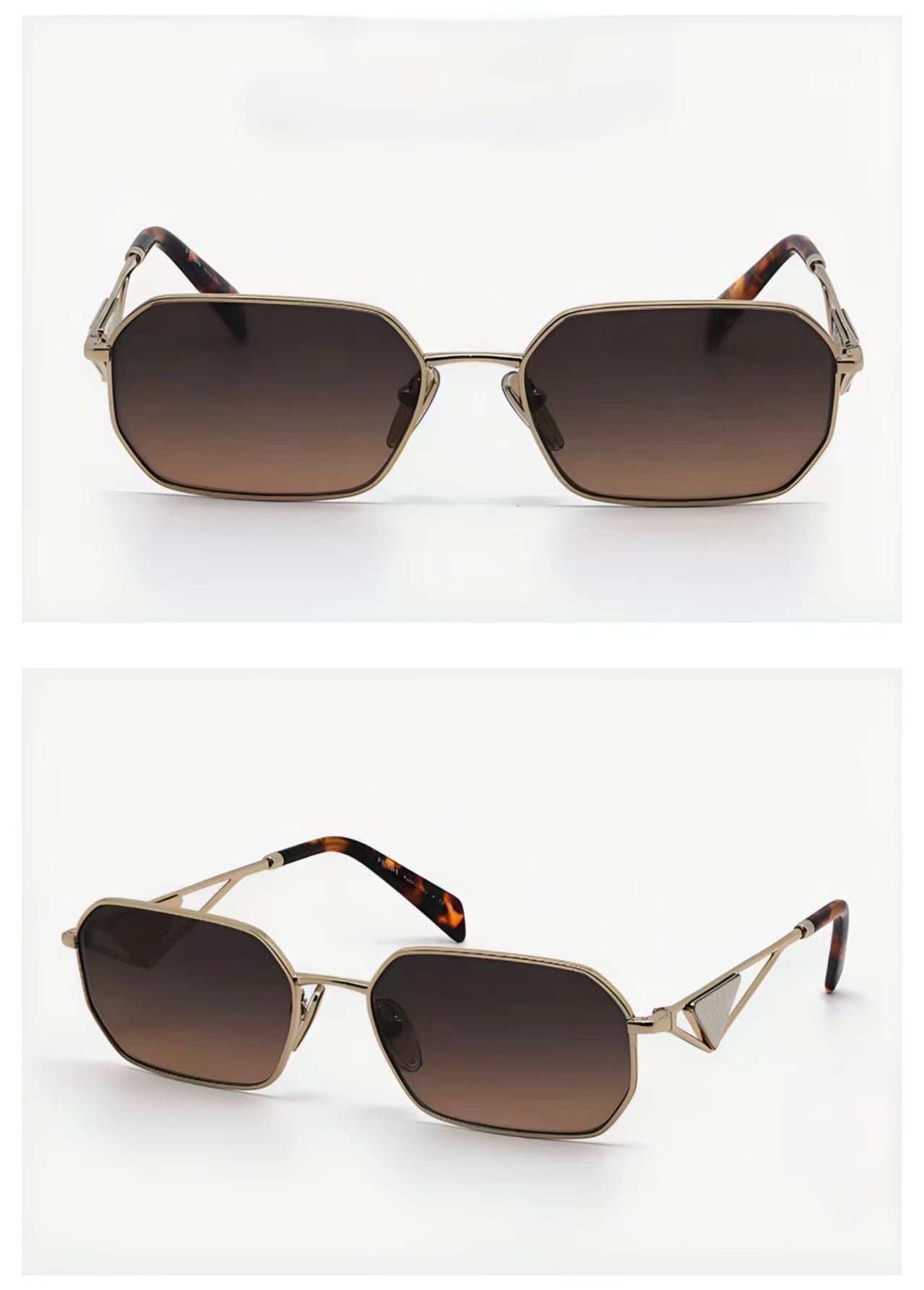 Tortoise Shell Prada Unisex Acetate-Metal Geometric Sunglasses, front and 45-degree product views