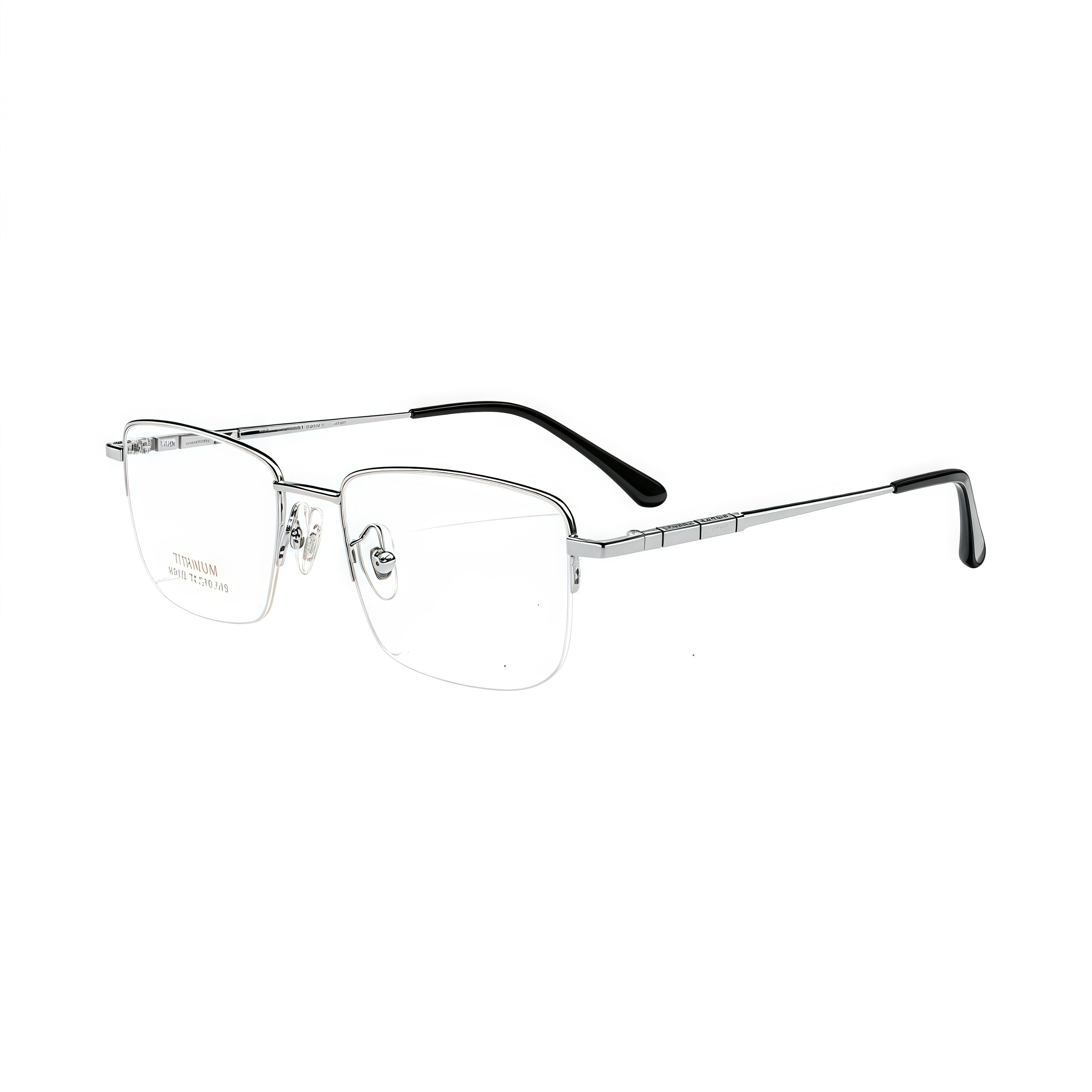 Silver men's pure titanium semi-rimless glasses, 45-degree product view