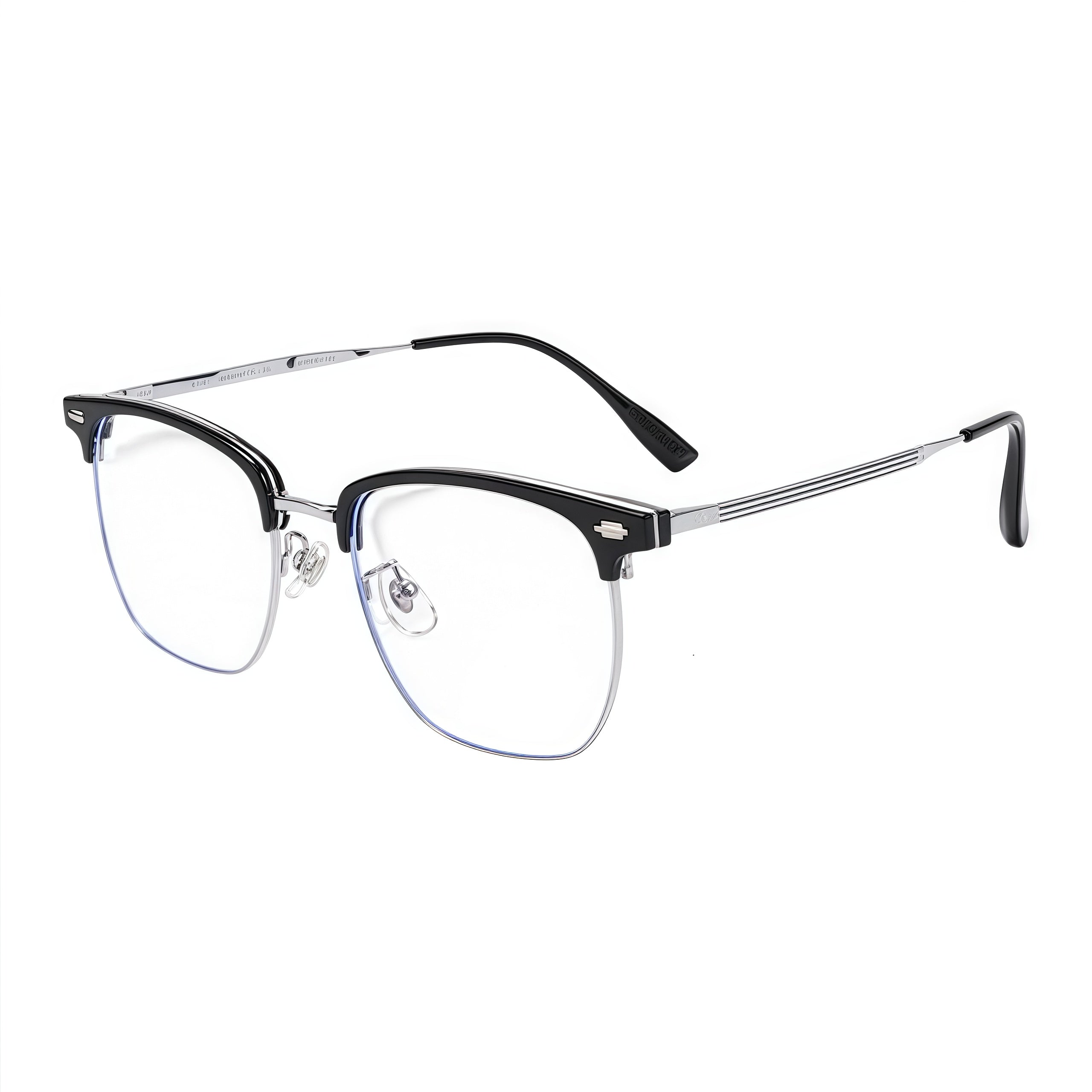 Black/Silver TR brow semi-rimless glasses, 45-degree product view