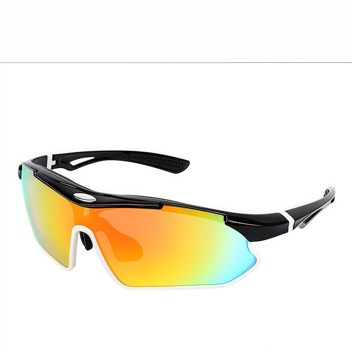 Black Frame/Multicolor Lens unisex tr wraparound shield sunglasses, 45-degree view